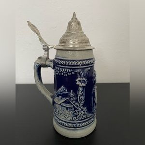 Vintage West Germany Gerzit Pewter Lidded Beer Stein.